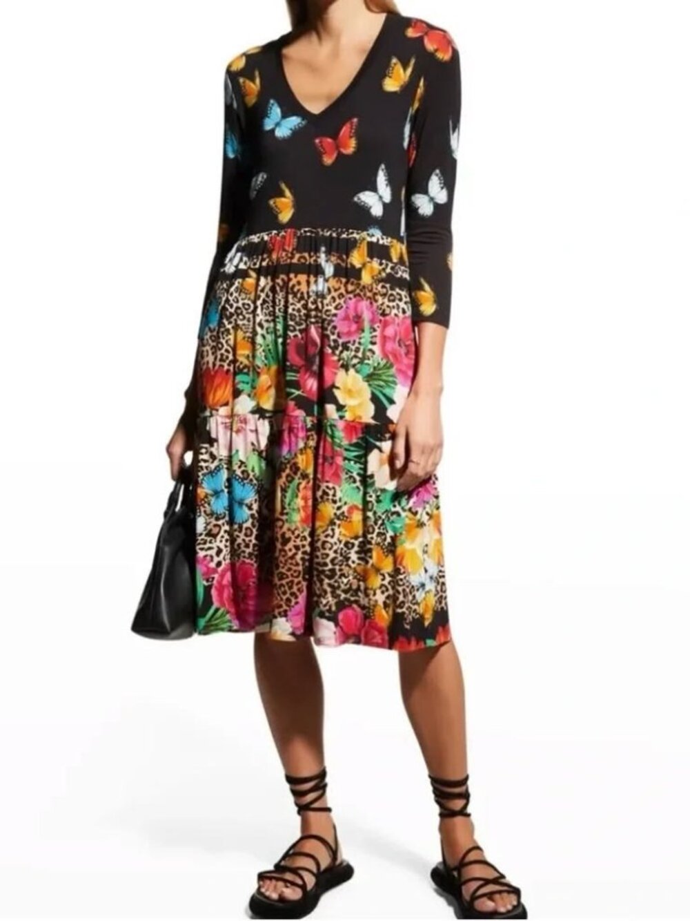 Johnny Was Women's Sandra Mixed-Print Tiered Dress Size Large